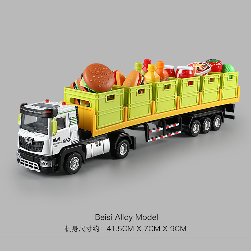 Large Alloy Transport Vehicle Toy Children's Simulation Trailer Model Container Truck Car Boy's Children's Day Gift