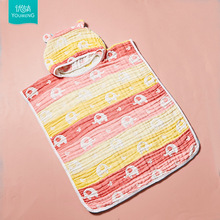 竹纤维纱布浴袍小孩加大号可穿式浴巾儿童中大童带帽卡通斗篷浴袍