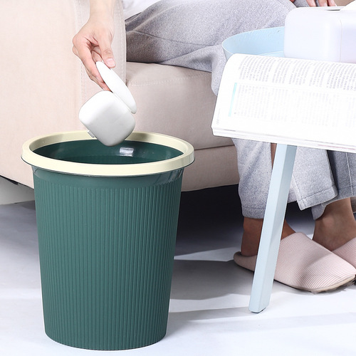 Trash can household plastic round without lid with pressure ring toilet paper basket indoor kitchen hotel living room bucket wholesale