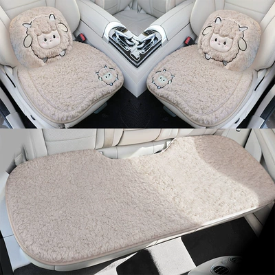 Lamb's Wool Car Seat Cushion Universal Embroidered Three-Piece Set Winter Warm Car Interior Supplies Lamb's Wool Seat Cushion Universal