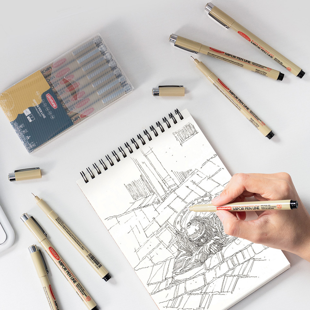 Art Black Needle Pen Soft Tip Comic Hand-Painted Hook Line Pen Waterproof Marker Pen Sketch Br Sketch Engineering Stroke