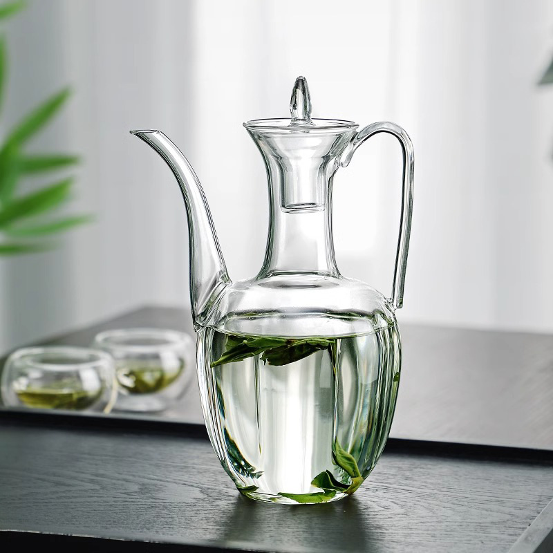 Glass Teapot, Song Dynasty Noble Consort Style Teapot, Tea Brewing Pot, Green Tea Dedicated Teaware, Heat-Resistant Water Kettle Set, Gongfu Tea Set