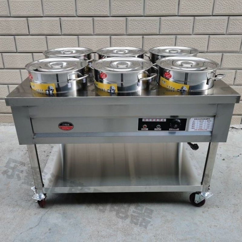 acero inoxidable aislamiento térmico carro de gachas de calentamiento eléctrico móvil comercial calentador de sopa caliente mesa de gachas de aislamiento térmico