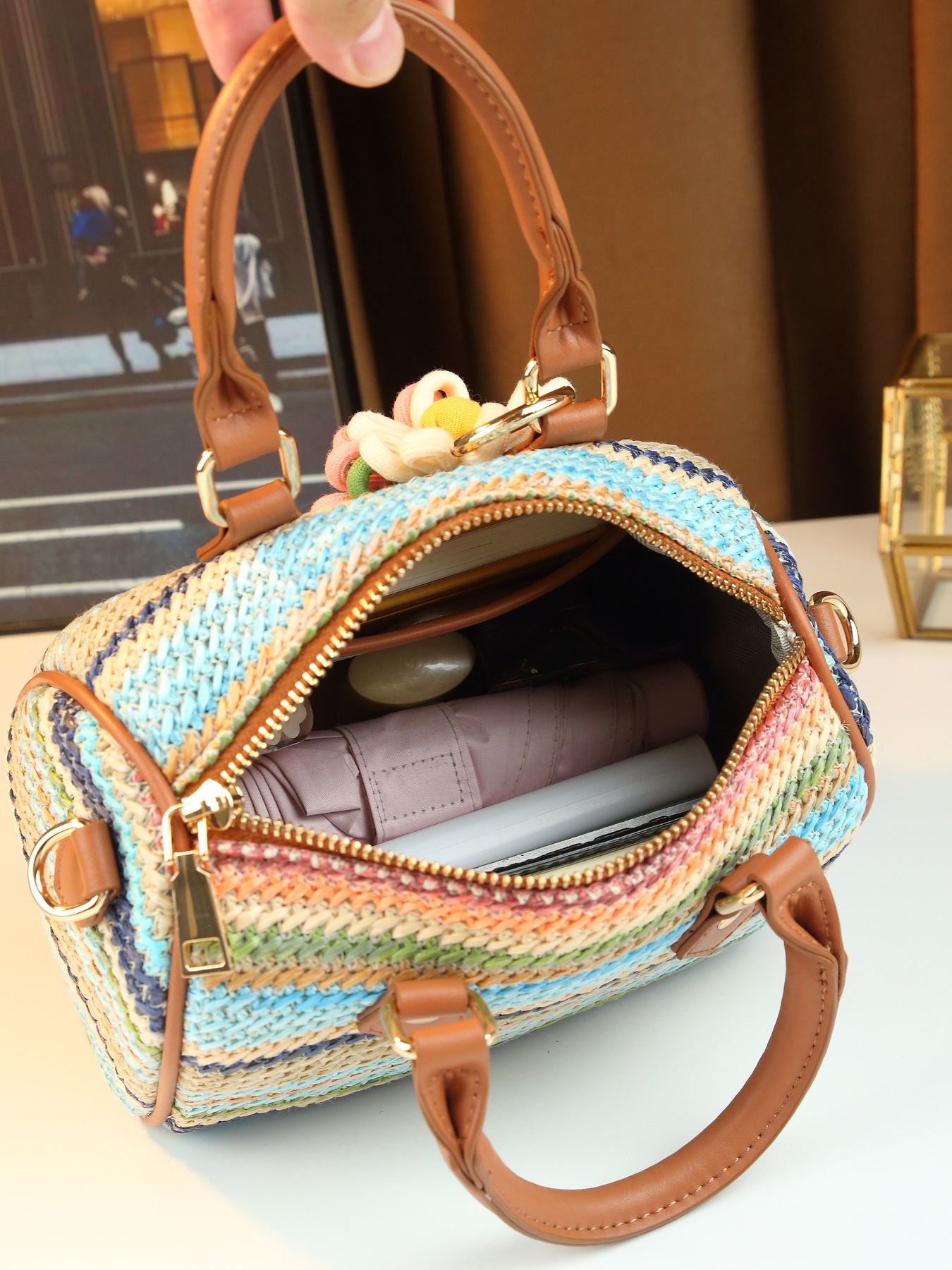 Women's Canvas Patchwork Bucket Bag For Casual Summer Commuting_voghion.com