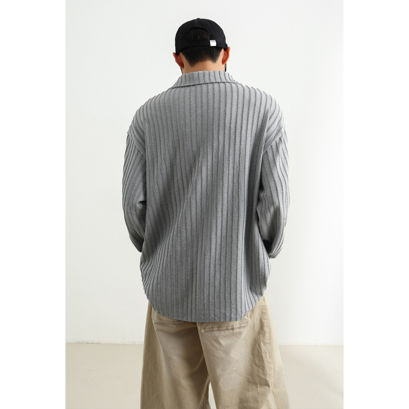 Wheat-pattern V-neck Polo Shirt For Men, Autumn Style, High-end Old Money Vibe, Relaxed Fit, Collared Sweatshirt, Worn_voghion.com