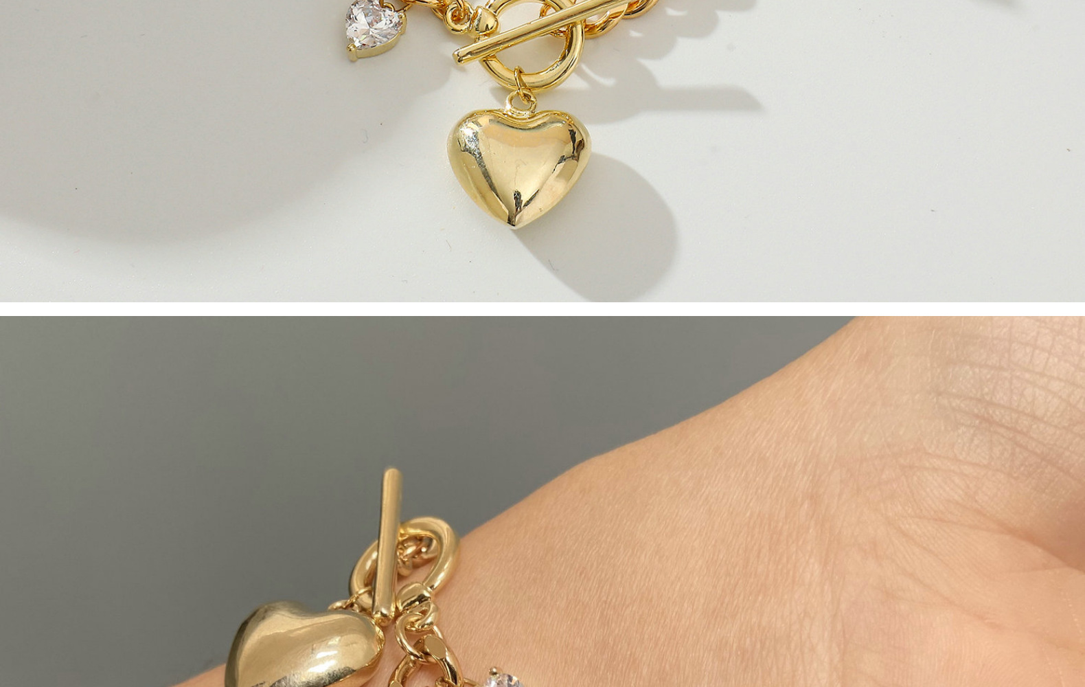 Fashion Cuban Heart-shaped Zircon Chain Gold-plated Bracelet display picture 3