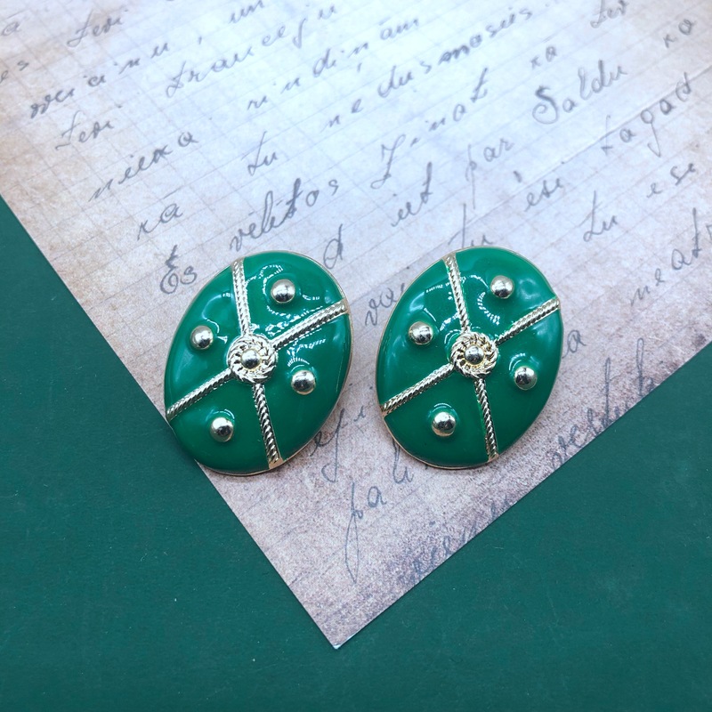 8g Weight No Inlaid Inlay Material Earrings, Ear Studs Classification Wedding, Travel Occasion Star Pattern Women'S Gender Fashion Style Green, Silver Color Retro Emerald Green Drip Glaze Alloy Earrings 2