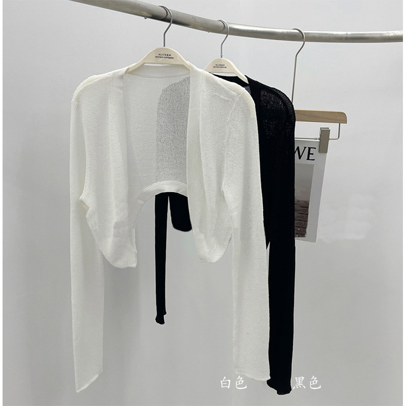 W花花家长袖弹力防晒针织开衫上衣女夏季轻薄空调衫短外套Ali