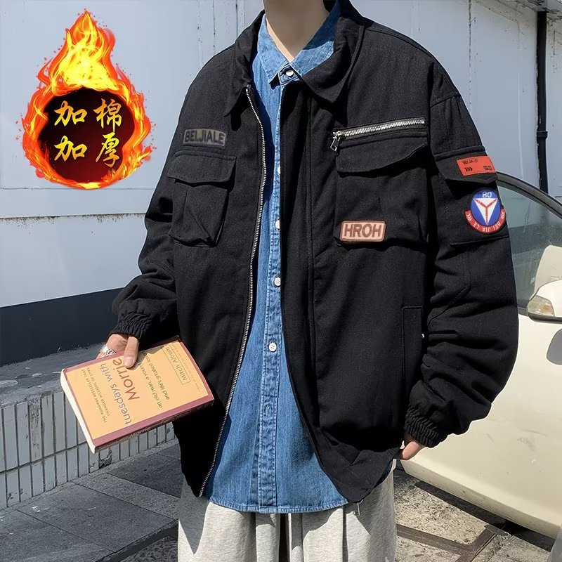 Chaqueta suelta de traje de trabajo de aviador retro americano para hombre, chaqueta de solapa de primavera y otoño