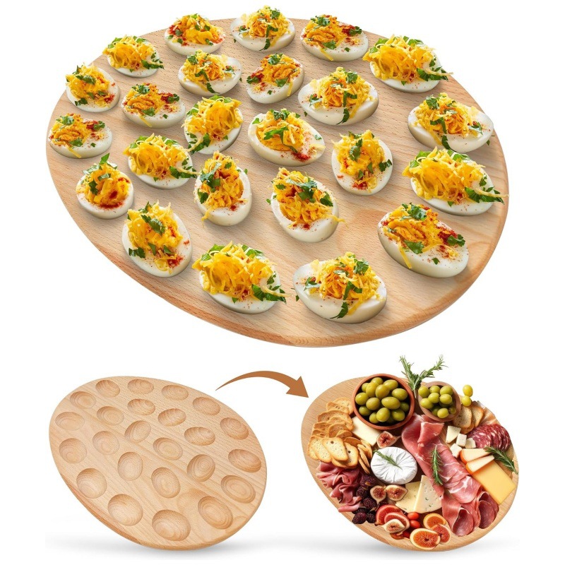 Cross-border wooden egg storage tray, solid wood kitchen tray for storing and displaying duck eggs, wooden serving tray, pizza pan