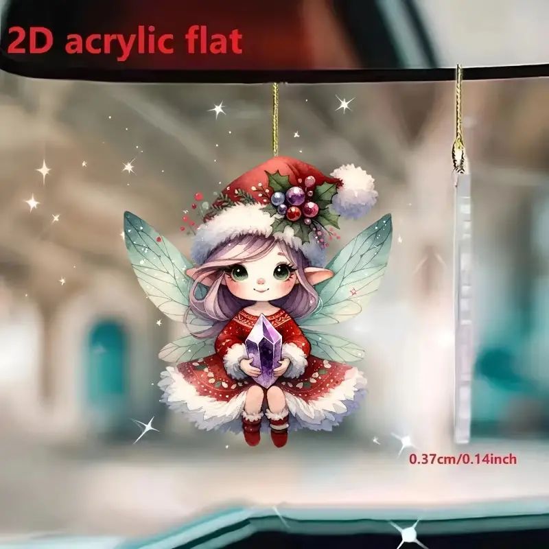 Caricatura de Navidad encantadora pequeña hadas fiestas colgante acrílico plano transfronterizo nuevo colgante de espejo retrovisor image 4