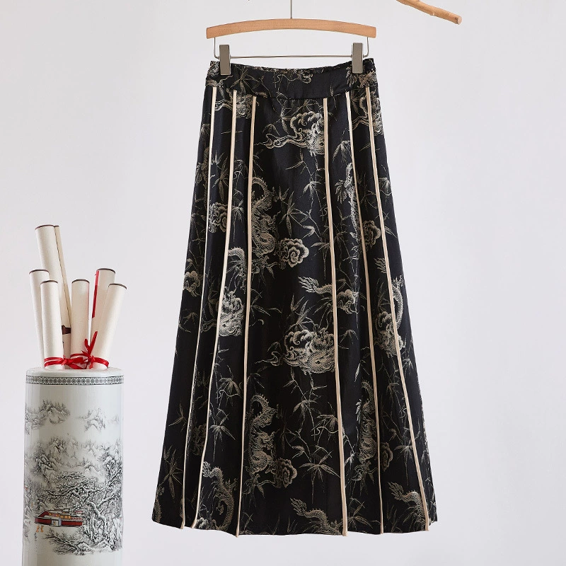 Yu Cha Fu новый китайский стиль улучшенной юбки Hanfu с лапшой с высокой талией и эластичным принтом с ретро-джиаком