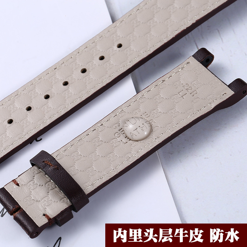 Leather bamboo watch strap, genuine leather