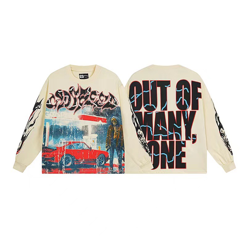 Trendy transfronterizo 25ssGodspeed Skeleton Rock Band Camiseta de manga larga de alta calidad para hombres y mujeres