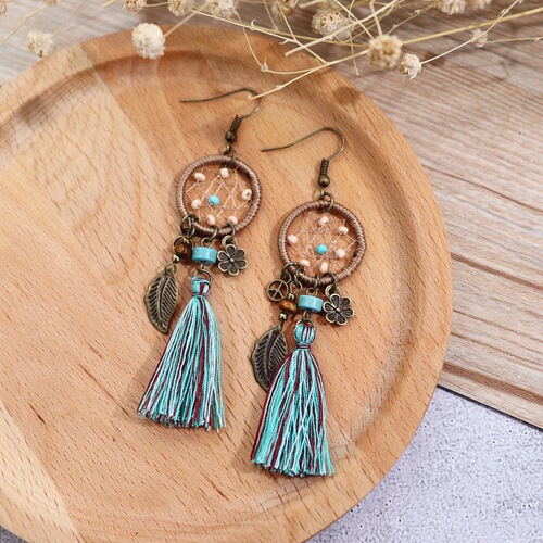 Handmade retro bohemian ethnic style earrings, feminine holiday tassel earrings, Thai long personalized earrings