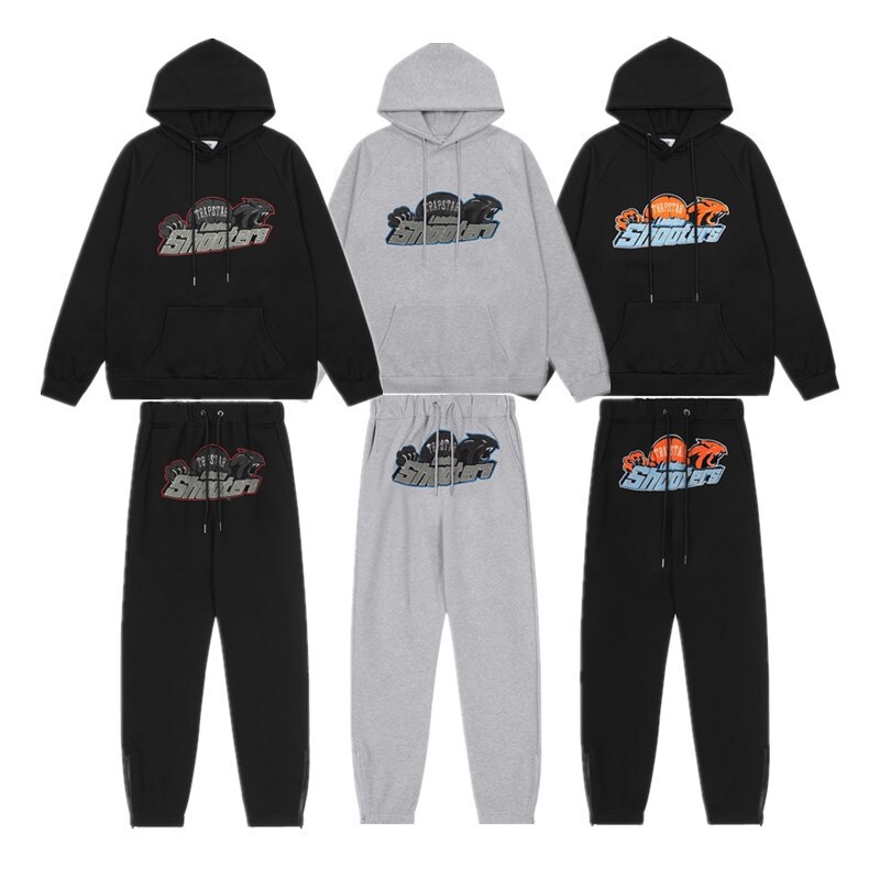 Wholesale European and American Trapstar Red and Black Tiger Head Towel Men's Couple Sweatshirt and Pants Casual Set