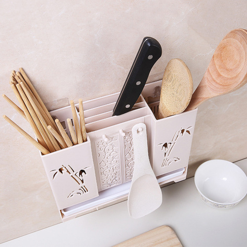 Home Multi-functional Hairy Traceless Wall-mounted Drain Chopstick Pot Chopstick Cylinder Kitchen Chopstick Rack Display Shelf Creative Chopstick Pot