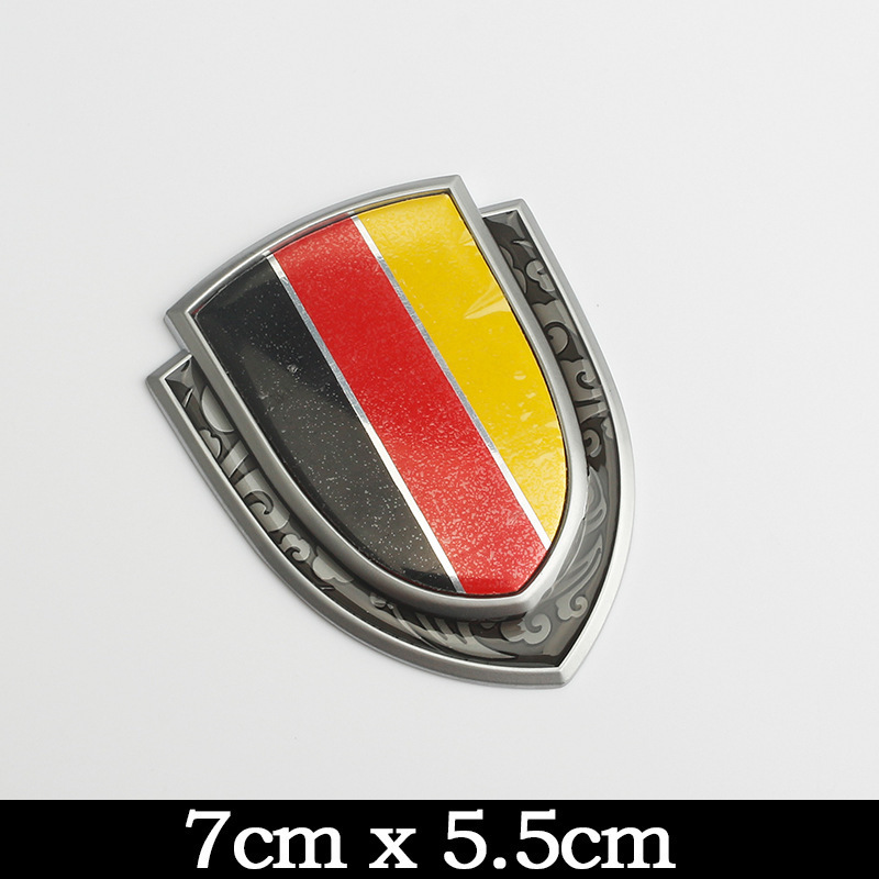 German, British, Italian, American and French Flag Metal Stickers, Patriotic Modified Car Logo Shield Side Logo Body Stickers