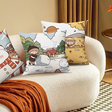 可爱卡通插画小女孩抱枕套居家装饰沙发办公室靠垫护腰抱枕可拆洗