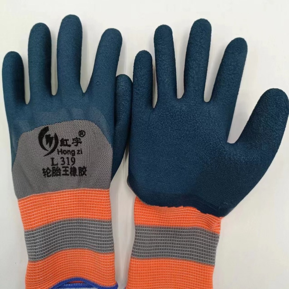 红字轮胎橡胶手套柔软耐磨款园艺工地发泡透气防滑劳保手套批发