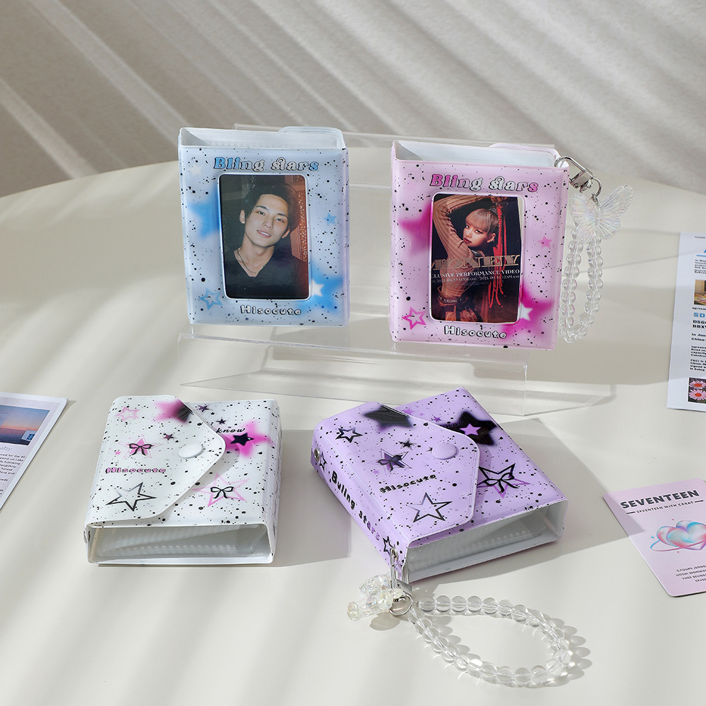 Libro de tarjeta de tres pulgadas de niña libro de almacenamiento persiguiendo estrellas Álbum de bienvenida de tinta de salpicadura de sobres Hisocute