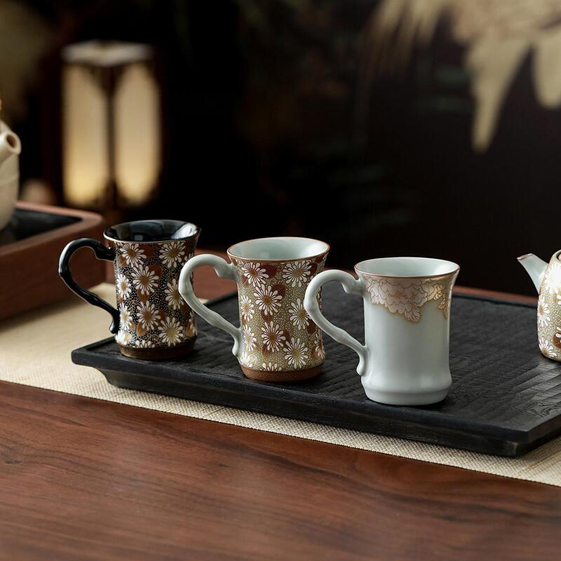 Gold and Silver Inlaid Small Daisy Design Ru Ware Tea Cup, Personal Single Cup, High-End Office and Living Room Pu'Er Tea Cup with Handle Gold and Silver Inlaid Small Daisy Design Ru Ware Tea Cup, Personal Single Cup, High-End Office and Living Room Pu'Er Tea Cup with Handle