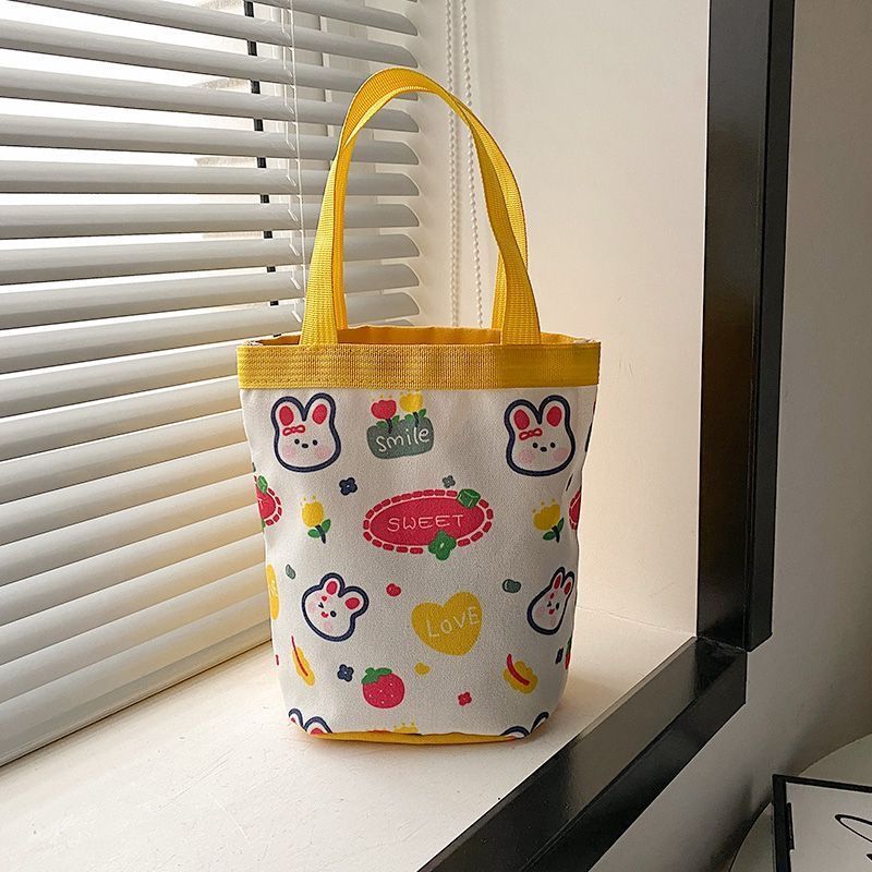 可爱插画水桶手提韩风少女心妈咪便当袋上班小拎包童趣涂鸦帆布包|undefined