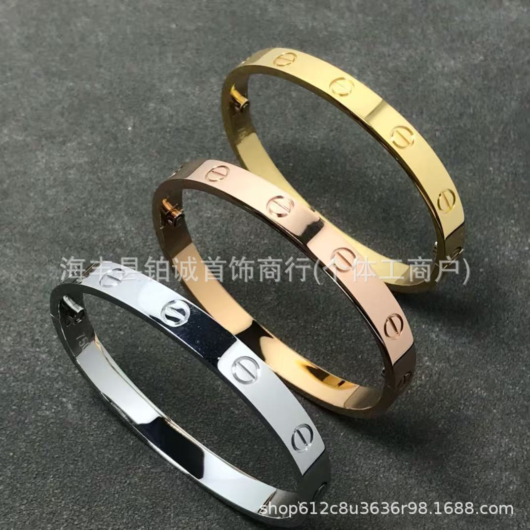 V-Gold hochwertige klassische LOVE-Armband CNC-Feinbearbeitung schmales/mittleres/breites Modell mit Diamantbesatz Paararmband dicke Galvanisierung extra langlebig