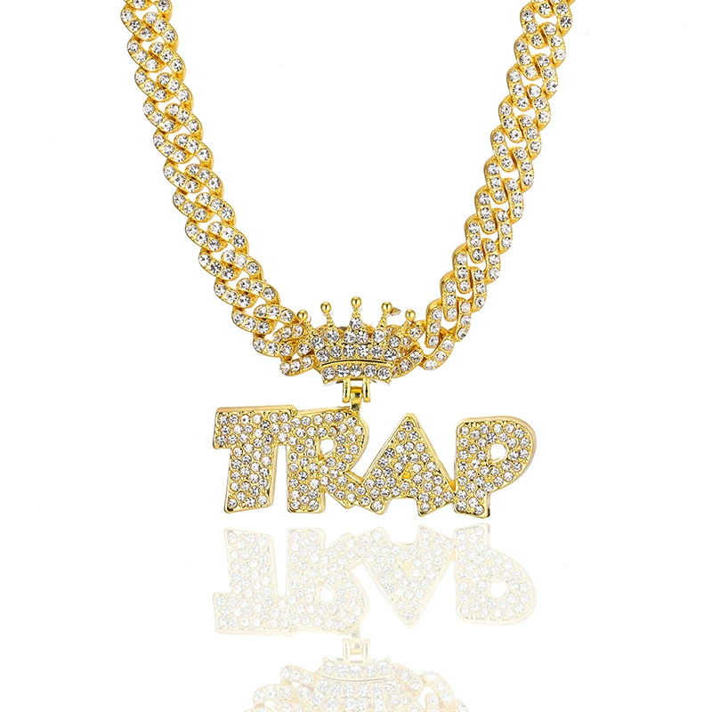 Accessory hip-hop style, pendant with letters, necklace, diamond encrusted, wholesale, DIY