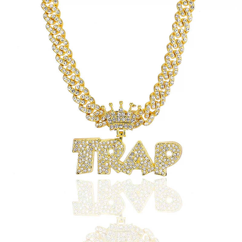 Accessory hip-hop style, pendant with letters, necklace, diamond encrusted, wholesale, DIY