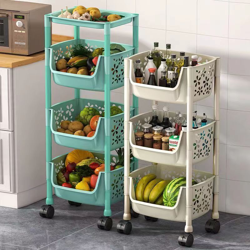Estante de cocina estante de canasta de verduras multicapa de piso estante de almacenamiento de frutas y verduras móvil hogar multifuncional