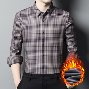 Young and Middle-aged Plaid Shirt Men's Winter fleece-lined Base Shirt Business Dad Thickened Warm Fashion Shirt