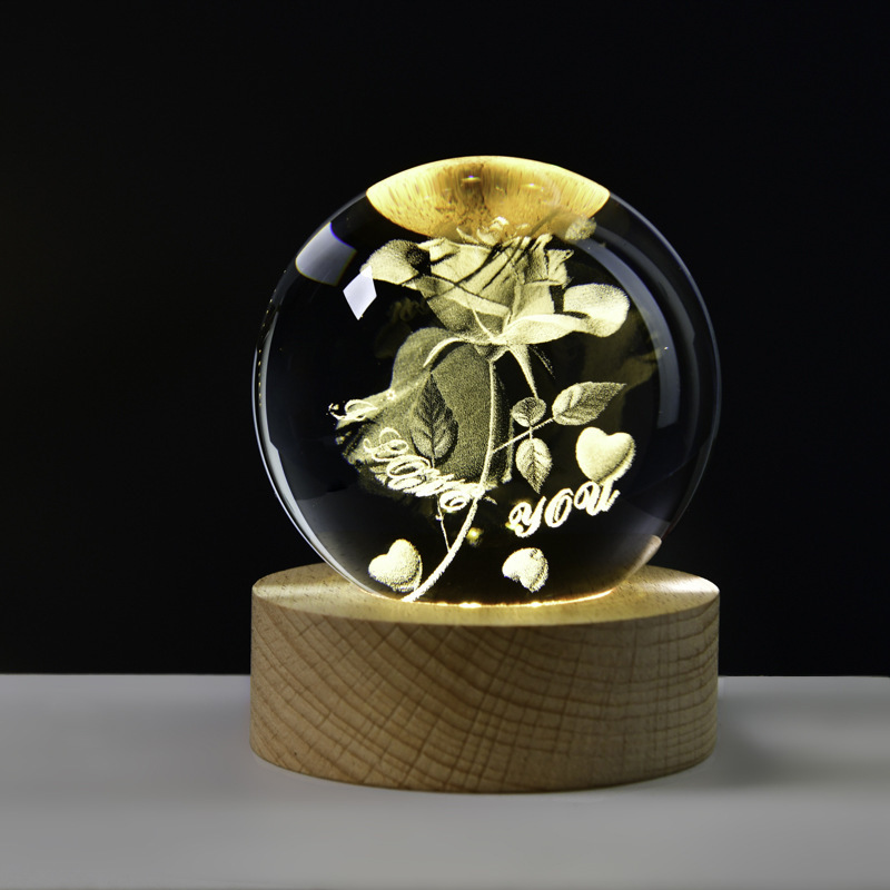 木質発光台座3d内彫刻水晶玉銀河太陽系創意デスクトップ小夜灯置物祝日プレゼント|undefined