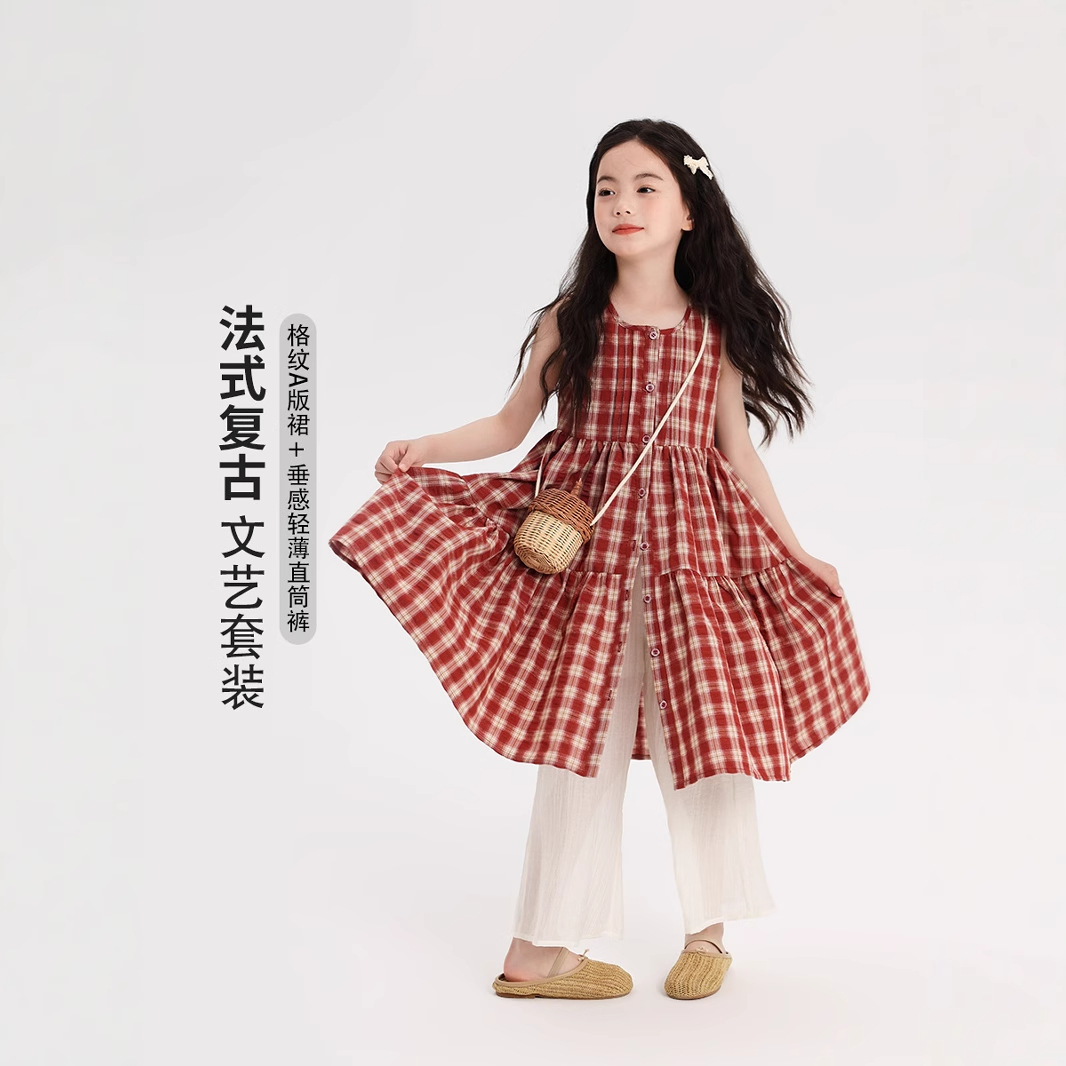 Pudding Haru Summer Dress New Girls Sweet Skirt 2025 Summer New Children's Sleeveless Lace Dress