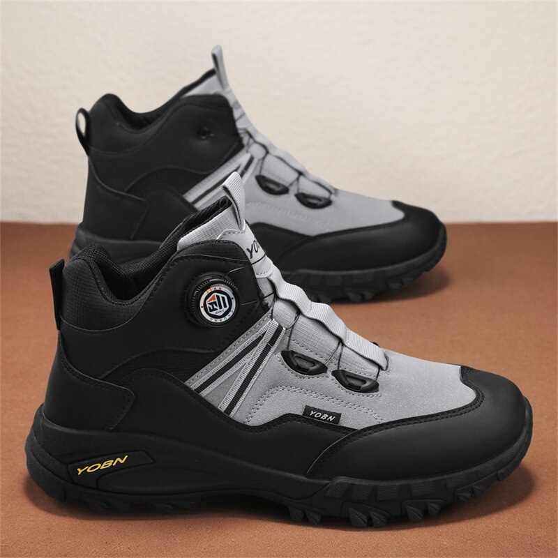 Boots Men's Shoes Autum Rotating Button Casual Work Boots Heightening Waterproof Anti-Slip Outdoor Sports Hiking Shoes