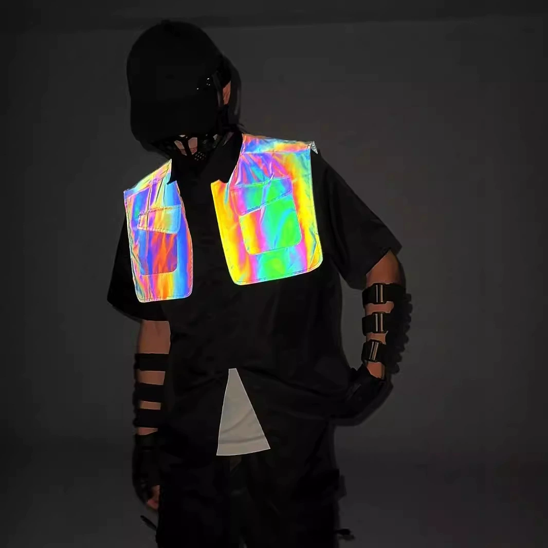 Европейские и американские функции поддельные две красочные светоотражающие рубашки с короткими рукавами мужские фантазии светящийся ночной молния шаль рубашка повседневная куртка