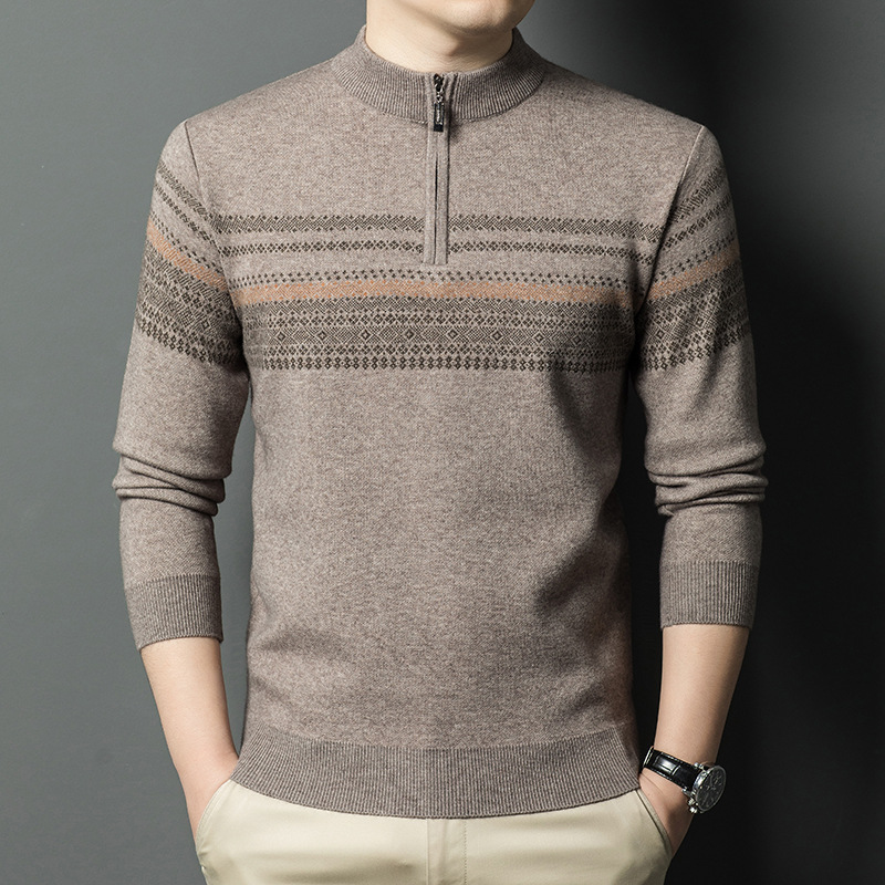 Woolen demi-season warm knitted sweater with zipper with a round…
