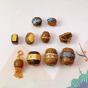 Wholesale 925 Silver Gold-Plated Inlaid Agarwood Waist Beads Barrel Beads Accessories Wenwan Bracelet Spacer Beads Accessories Handmade DIY