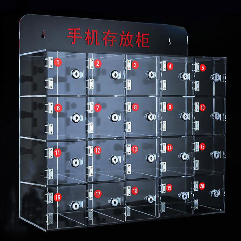 壁挂式车间手机放保管柜会所物品储存箱多格磨砂亚克力手机寄存柜