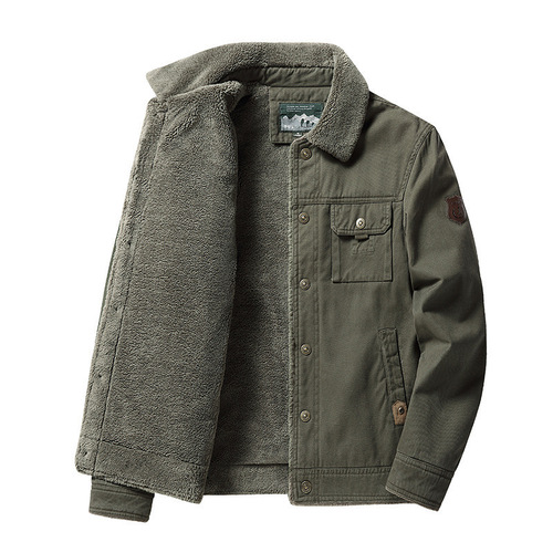 Men's Autumn/Winter New Washed Cotton Fleece Lined Thick Casual Fashion Collar Men's Jacket Coat