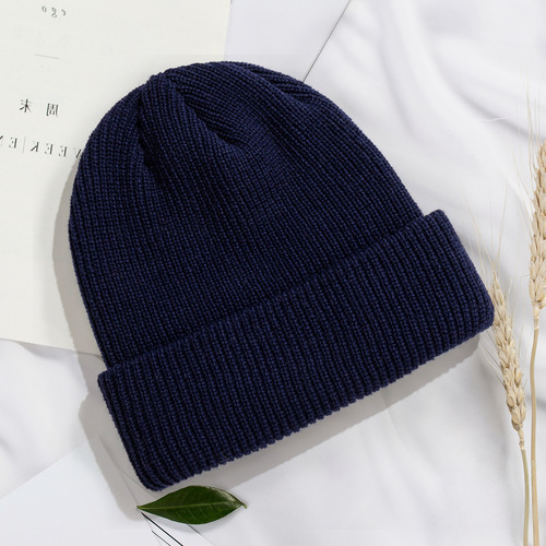 Korean Autumn/Winter Wool Hat for Men and Women, Warm, Fashionable, Versatile, Thick Knit Beanie with Custom Logo, Japanese Style Beanie