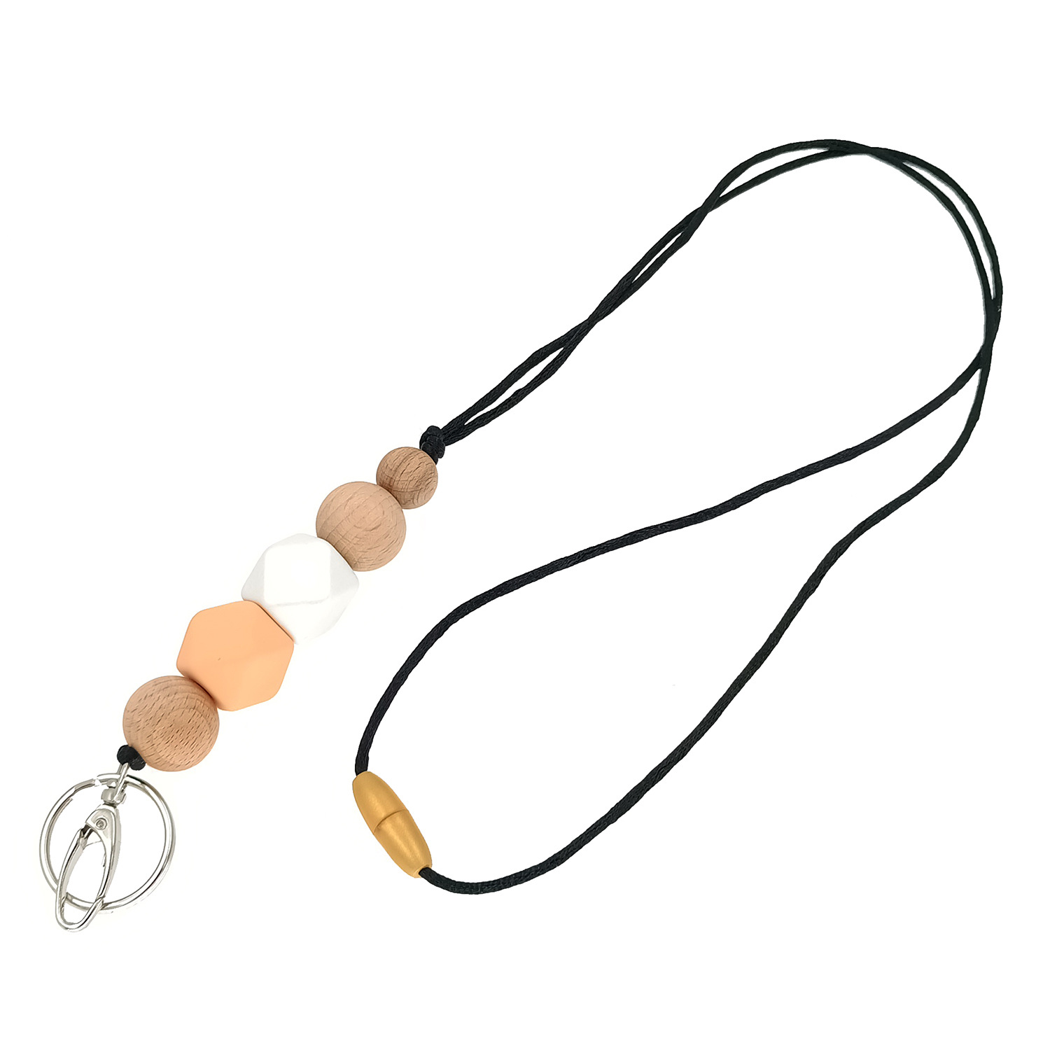 Amazon Hot Selling Spot Wooden Beads Badge Clip Key Easy Pull Buckle Work Card Long Sweater Lanyard Necklace