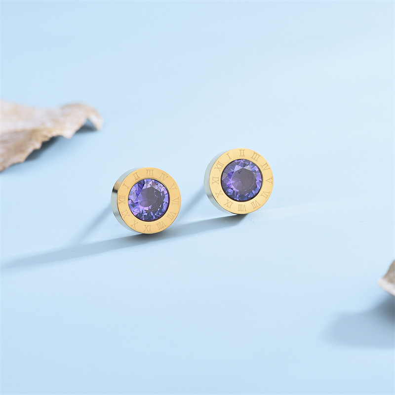 Fashion Geometric Titanium Steel Plating Zircon Ear Studs 1 Pair