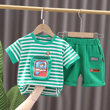 兒童夏季套裝2022新款1-3-4-5歲男女寶寶休閑圓領T恤工裝褲兩件套