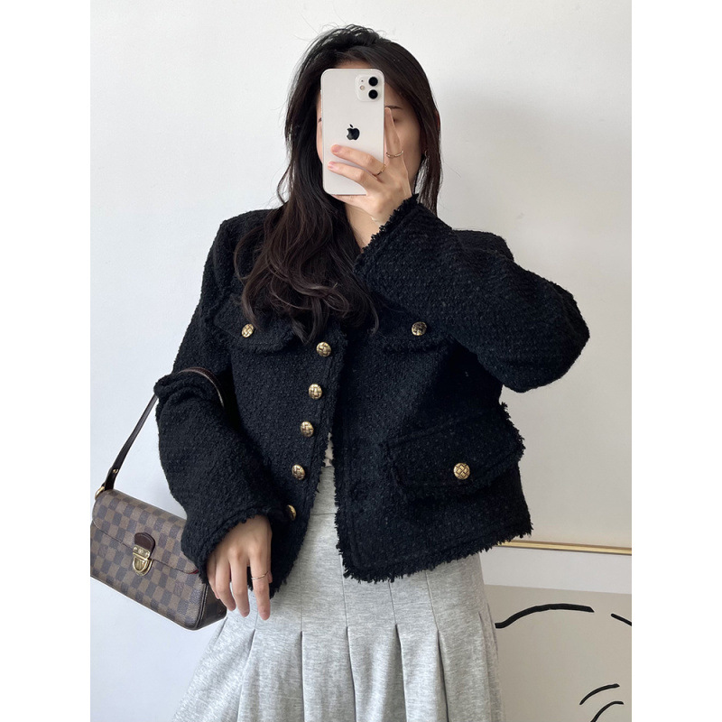 This Year's Trendy Elegant High-End Black Tweed Chanel-Style Jacket for Women, Versatile Short Coat for Autumn and Winter 2025