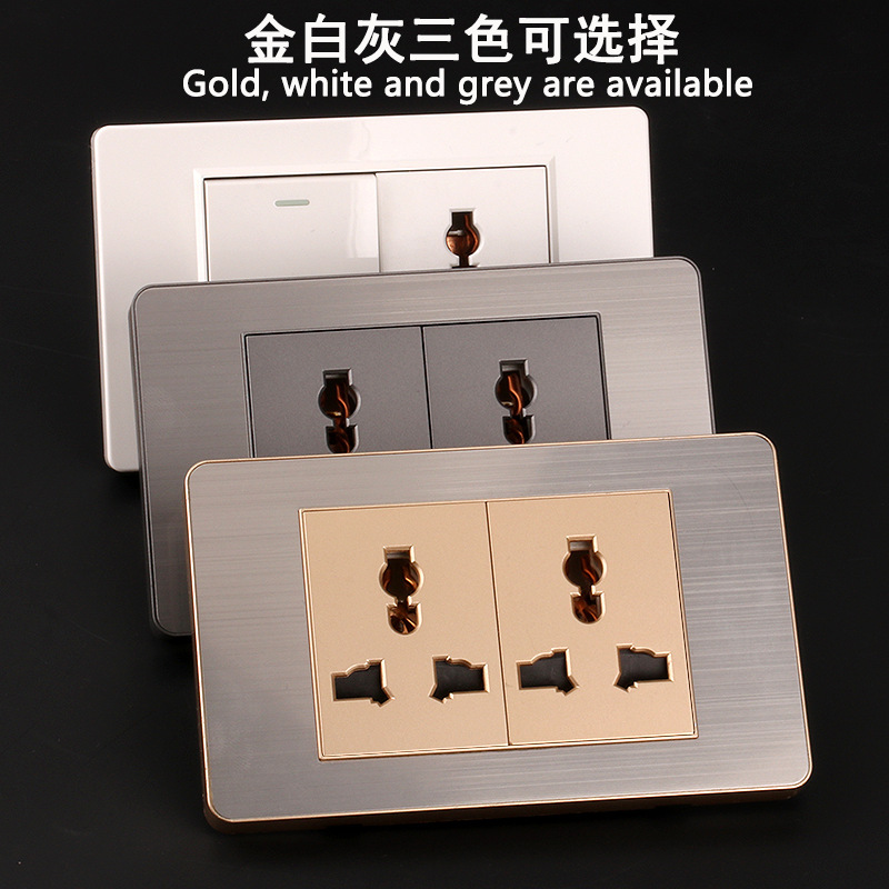Panel de enchufe de metal estándar estadounidense de acero inoxidable dibujado oro tres agujeros Taiwan conmutador USB suministro directo de fabricantes de enchufes