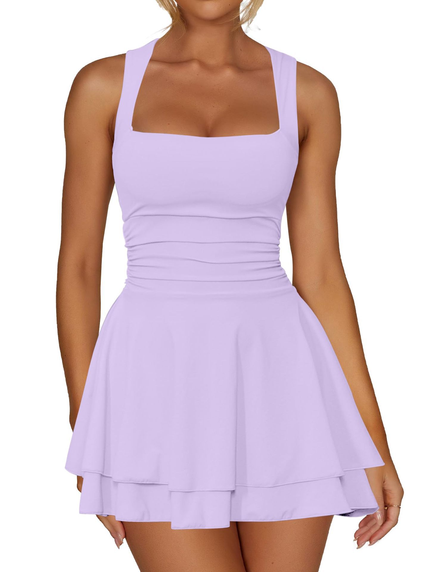 Cross-Border Spring Summer New Square Neck Ruched Strapless Short Hem Waist Mini Party Dress_ecoleips.com