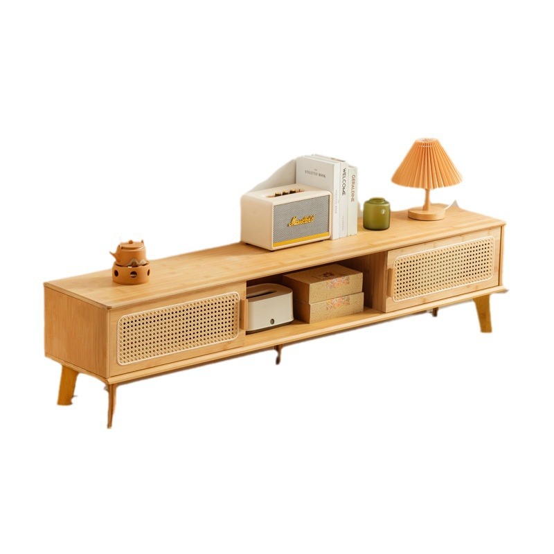 Mueble de TV de estilo japonés, combinación de mesa de centro, gabinete bajo de apartamento pequeño, sala de estar, estilo de madera, gabinete de almacenamiento de puerta corrediza de ratán, gabinete de almacenamiento