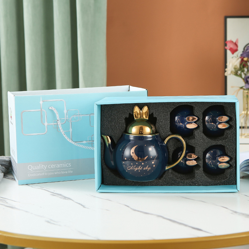 Lindo flor tetera traje de mano de cerámica regalo se puede utilizar como logotipo una olla cuatro tazas tarde juego de té regalo