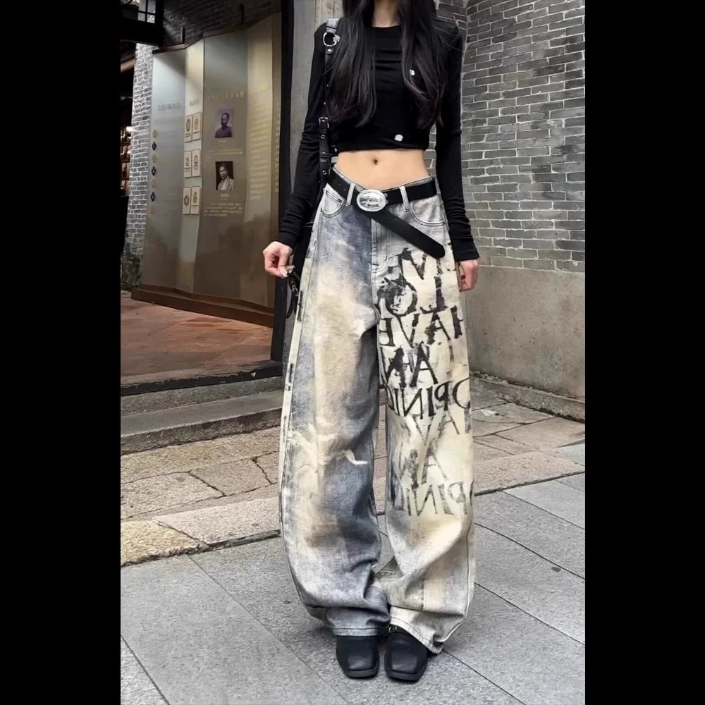 Джинсы, осенние брюки, градиент, свободная посадка, oversize, облегающие